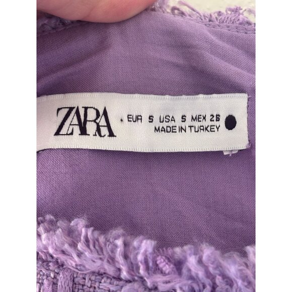 Zara Purple Tweed Square Neck Crystal Button Double Breasted Dress - Picture 6 of 12